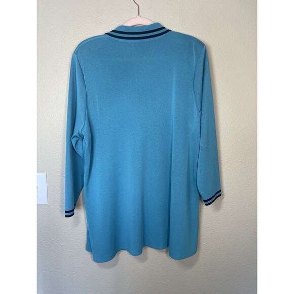 Misook Woman XLarge Open Cardigan Teal With Navy Trim - Classic Career Wear Knit - Picture 2 of 9